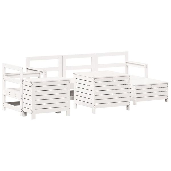 vidaXL Garden Sofa Set White Solid pine wood, Plywood slats 7 Piece