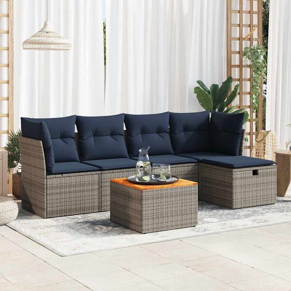 vidaXL 6 Piece Patio Sofa Set with Cushions Gray Poly Rattan