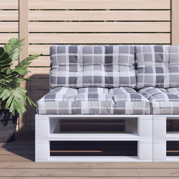 vidaXL Pallet Cushion Grey Check Pattern 100% Polyester 27.6 x 27.6 in