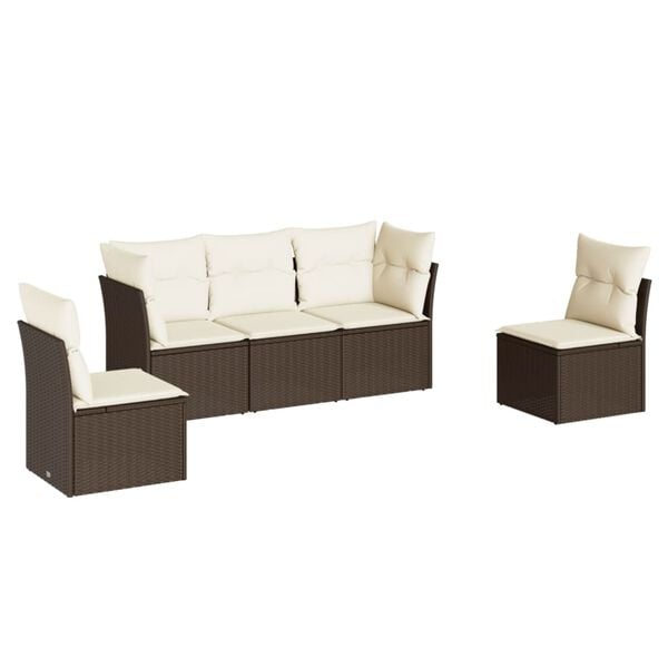 vidaXL Garden Sofa Set Brown PE rattan 5 Seater Adjustable Feet