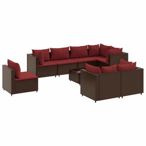 vidaXL Patio Lounge Set Set of 8 Brown PE rattan Large Adjustable Feet