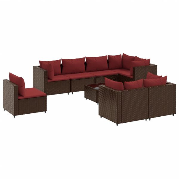 vidaXL Patio Lounge Set Set of 8 Brown PE rattan Large Adjustable Feet
