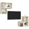 vidaXL TV Cabinet Set White and Sonoma Oak Engineered Wood TV Cabinet Set