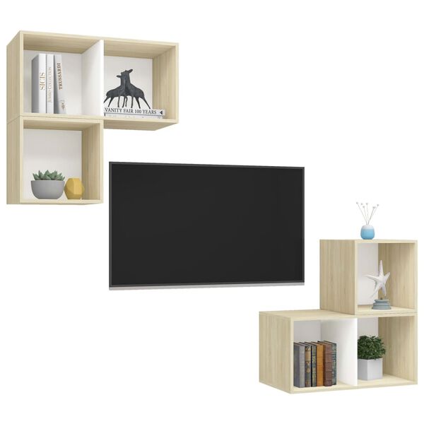 vidaXL TV Cabinet Set White and Sonoma Oak Engineered Wood TV Cabinet Set