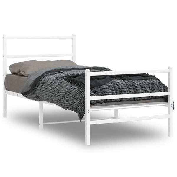 vidaXL Bed Frame White Powder-Coated Steel Twin Bed Frame Rectangular