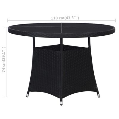 vidaXL Patio Table Black 43.3"x29.1" Poly Rattan