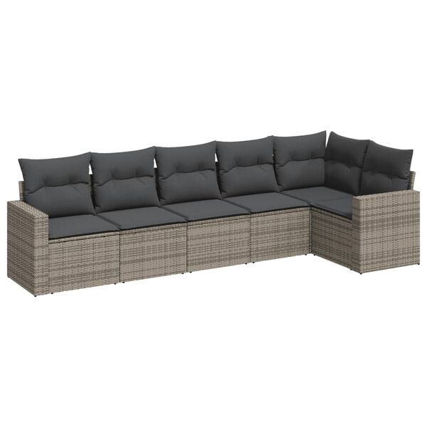 vidaXL Garden Sofa Set Grey PE Rattan, Powder-Coated Steel, Polyester Fabric