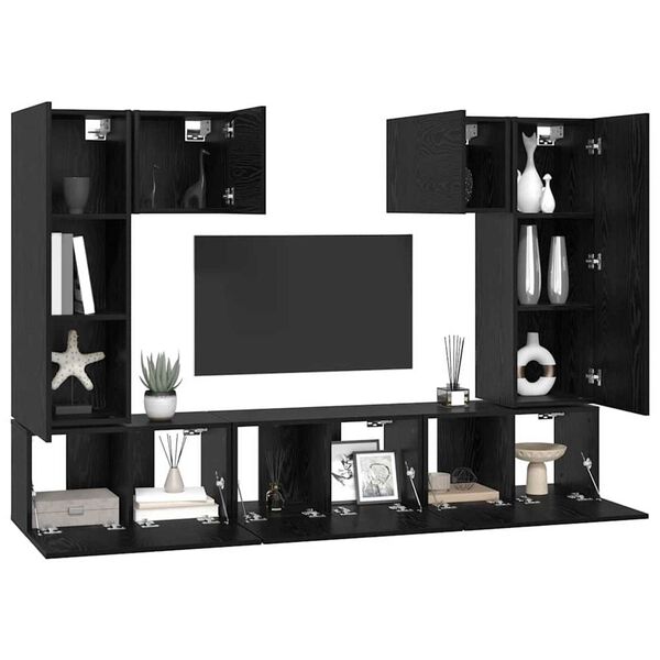 vidaXL TV Cabinet Set Wall-mounted 7 pcs Black Oak Engineered Wood