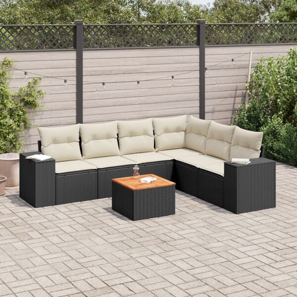 vidaXL Garden Sofa Set Black, Cream White