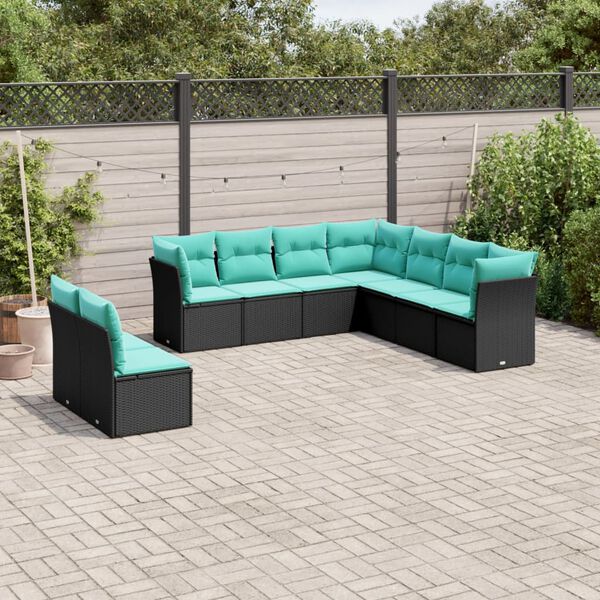 vidaXL Patio Sofa Set Black PE Rattan, Powder-Coated Steel 9 Piece