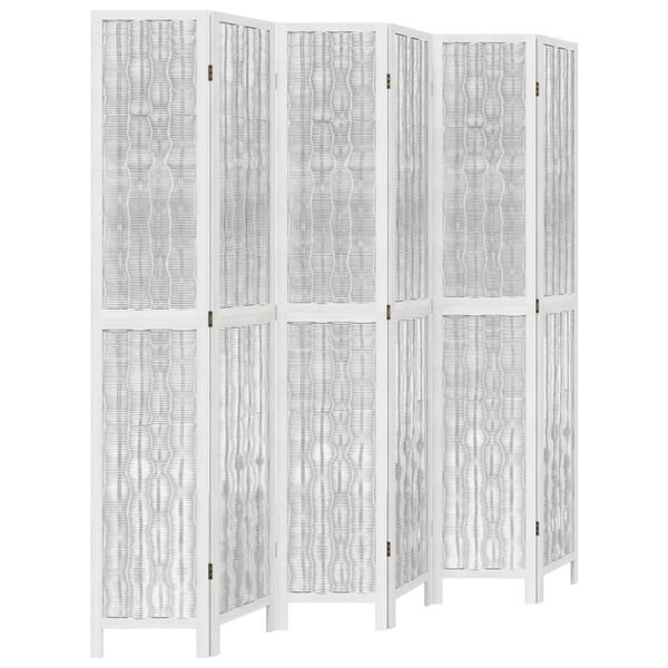 vidaXL Room Divider 6 Panels White Solid Wood Paulownia