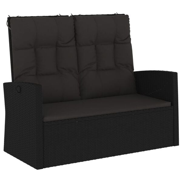 vidaXL Garden Bench Black PE rattan 2 Seater Garden Bench Rectangular
