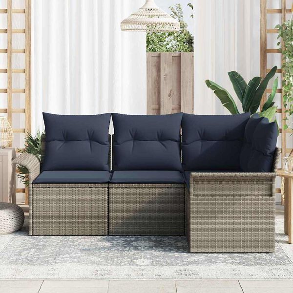 vidaXL Garden Sofa Set with Cushion 4 pcs Grey Poly Rattan