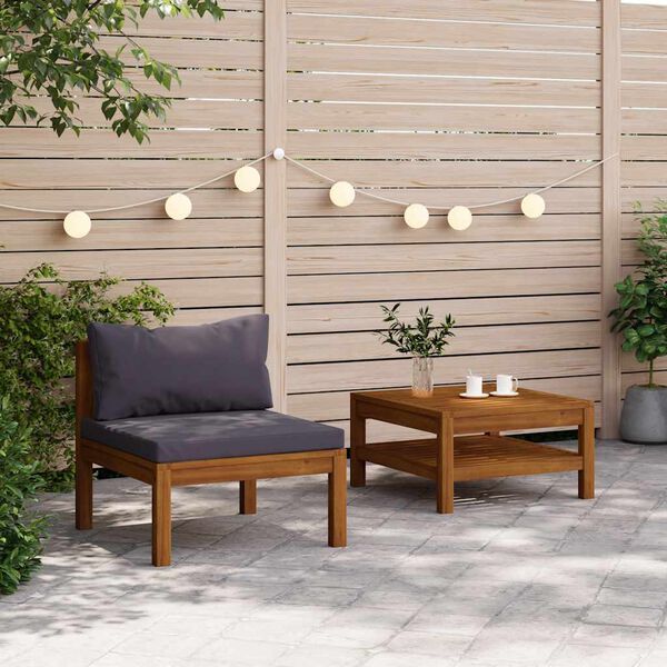 vidaXL Garden Sofa Set Dark Grey Solid Acacia wood, Polyester Medium