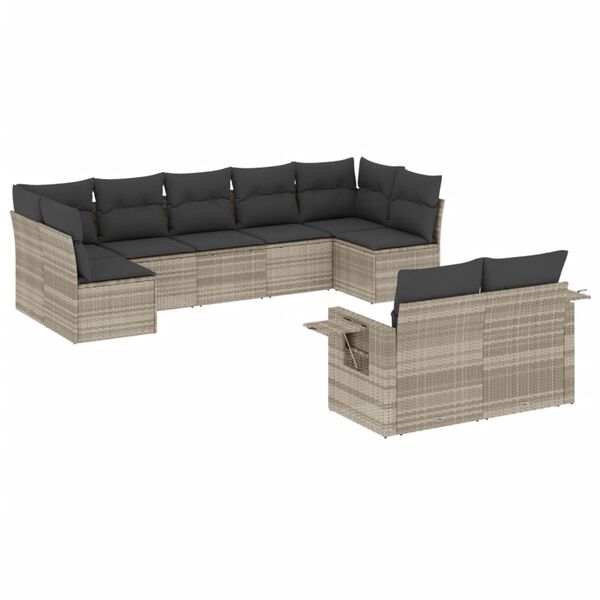 vidaXL 9 Piece Patio Sofa Set with Cushions Light Gray Poly Rattan