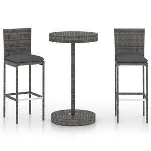 vidaXL Garden Bar Set Grey PE rattan, powder-coated steel Medium Durable