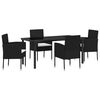 vidaXL Garden Dining Set with Cushion 5 pcs Black Poly Rattan