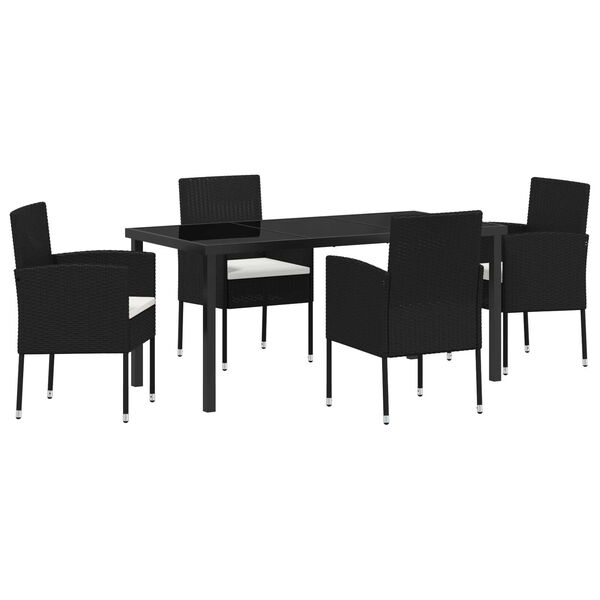 vidaXL Garden Dining Set with Cushion 5 pcs Black Poly Rattan