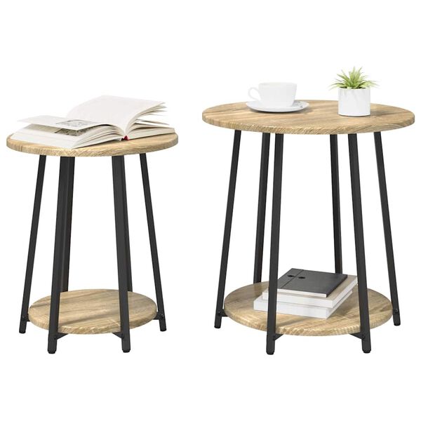 vidaXL Side Table Set with Shelf 2 pcs Sonoma Oak and Black