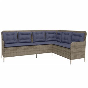 vidaXL Patio Sofa Gray Poly Rattan, Powder-Coated Steel L-Shaped, 5-seater