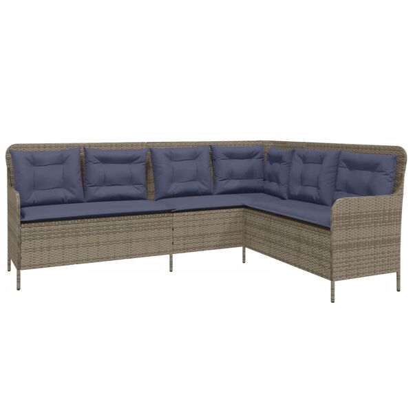 vidaXL Patio Sofa Gray Poly Rattan, Powder-Coated Steel L-Shaped, 5-seater