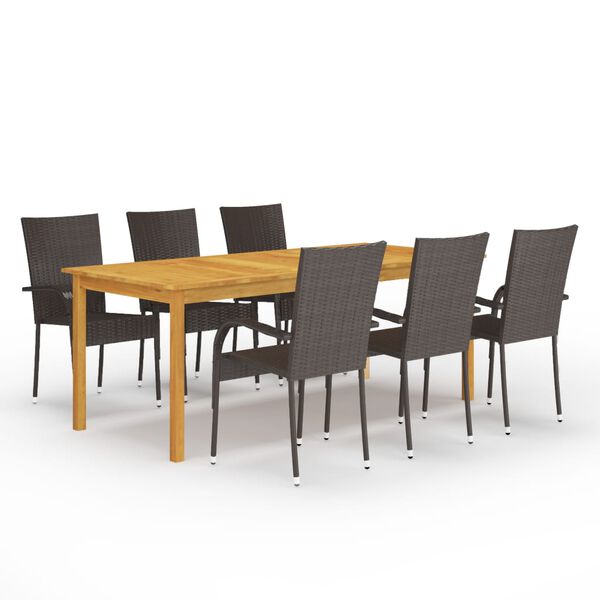 vidaXL Dining Set Brown Solid Acacia wood, PE Rattan, Powder-Coated Steel