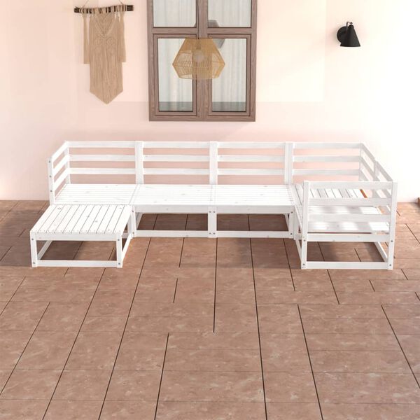 vidaXL Garden Lounge Set White Solid Pine Wood Medium Modular