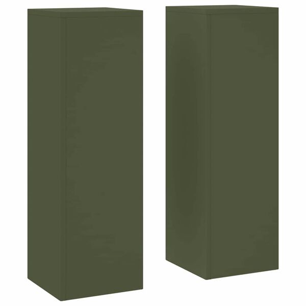 vidaXL Plant Stand 2 pcs Olive green 9.45 x 9.45 x 29.53 in Steel