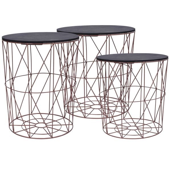 vidaXL Coffee Table Set of 3 Copper and Black MDF and Metal Stackable