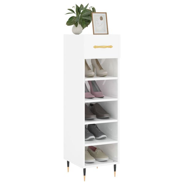 vidaXL Shoe Cabinet High gloss white Engineered wood, iron, aluminum alloy