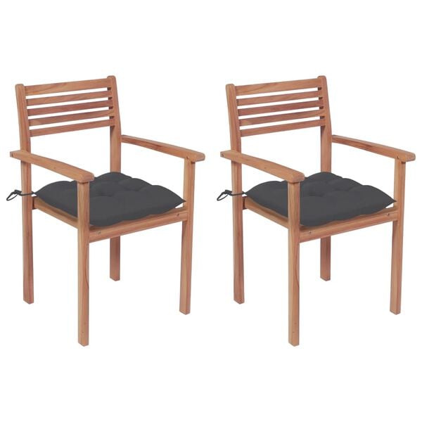 vidaXL Garden Chair Set of 2 Teak, Anthracite Teak wood, Polyester