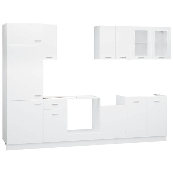 vidaXL Kitchen Cabinet Set White Engineered wood, glass 8-piece set