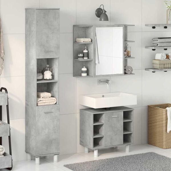 vidaXL Bathroom Furniture Set Concrete Gray Engineered Wood, Glass Medium