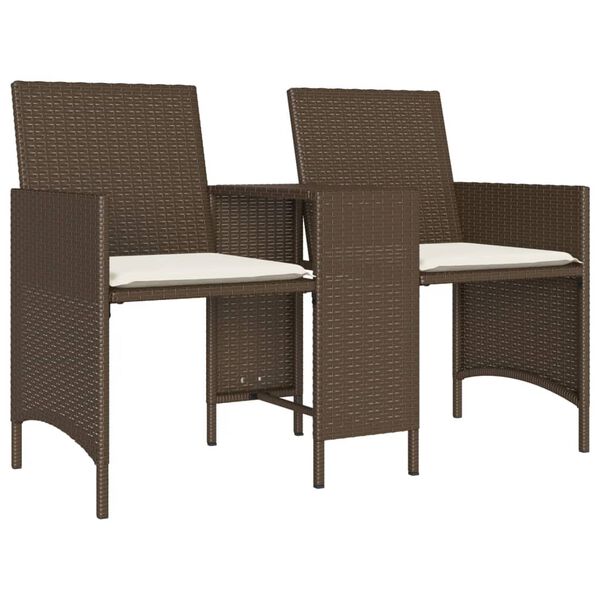 vidaXL Patio Sofa 2-Seater with Table and Stools Brown Poly Rattan