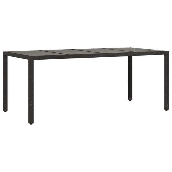 vidaXL Garden Table Black Poly Rattan, Powder-Coated Steel, Tempered Glass