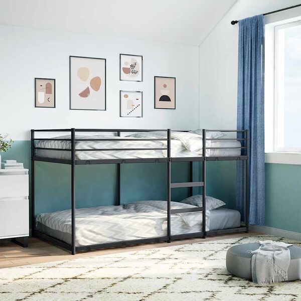vidaXL Bunk Bed Black Steel, Mesh Fabric 39.4 x 78.7 in Bunk Bed