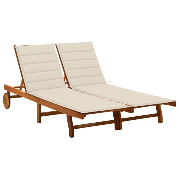 vidaXL Sunlounger Cream and natural wood Solid Acacia Wood and Polyester