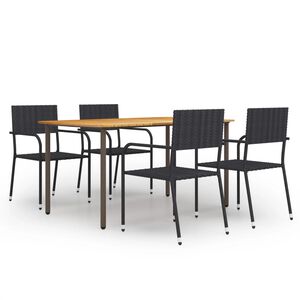 vidaXL Dining Set Black Solid acacia wood, PE rattan, powder-coated steel
