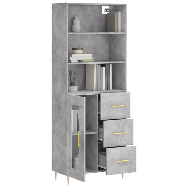 vidaXL Highboard Concrete Grey Engineered Wood, Iron, Glass Extra Tall