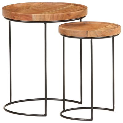 vidaXL 2 Piece Coffee Table Set Solid Acacia Wood and Steel