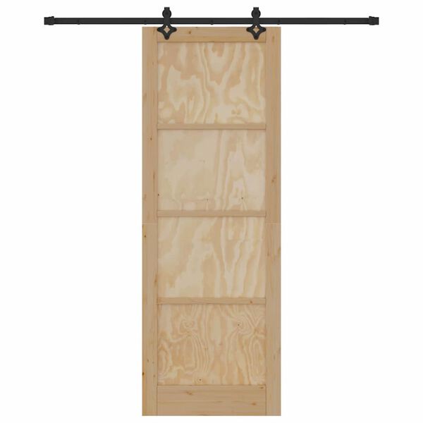 vidaXL Sliding Door Natural and Black 32.68 x 91.34 in Solid Pine Wood