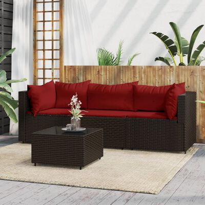 vidaXL 4 Piece Patio Lounge Set with Cushions Brown Poly Rattan