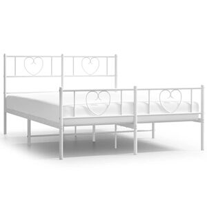 vidaXL Bed Frame White Steel Double Bed Frame Rectangular