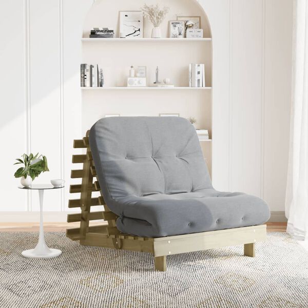 vidaXL Futon Sofa Bed Grey Solid pine wood and polyester