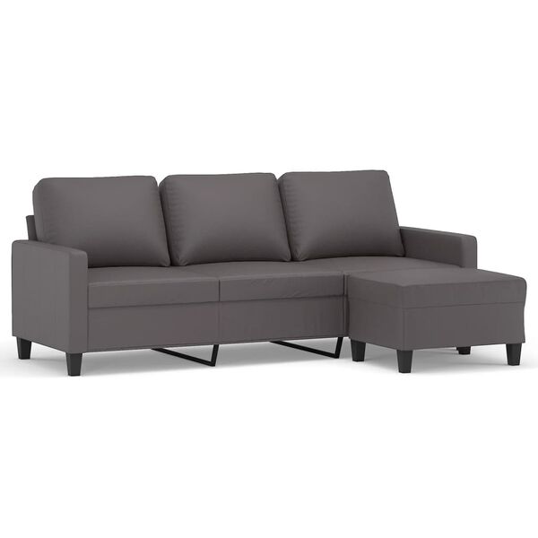 vidaXL 3-seater Sofa With Footstool Grey
