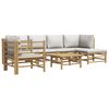 vidaXL Garden Lounge Set Natural Bamboo, Light Grey Bamboo, 100% polyester