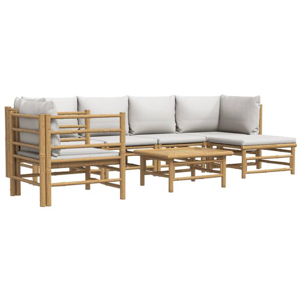 vidaXL Garden Lounge Set Natural Bamboo, Light Grey Bamboo, 100% polyester