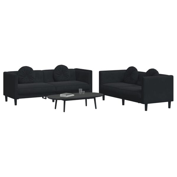 vidaXL Sofa Set Black Velvet, Plywood, Solid Wood Standard Sofa Set