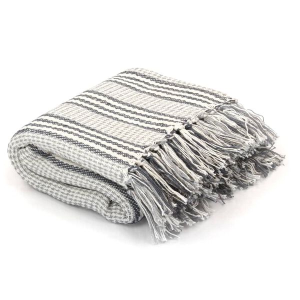 vidaXL Throw Grey and white 100% cotton 63.0 x 82.7 in Throw Blanket