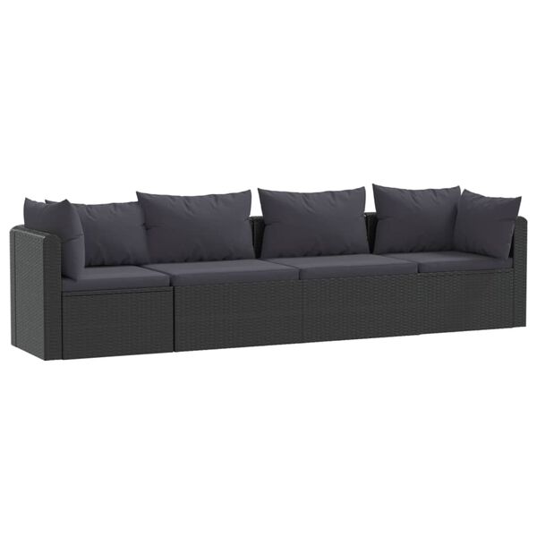 vidaXL Garden Sofa Black PE rattan 4-seater Adjustable Feet